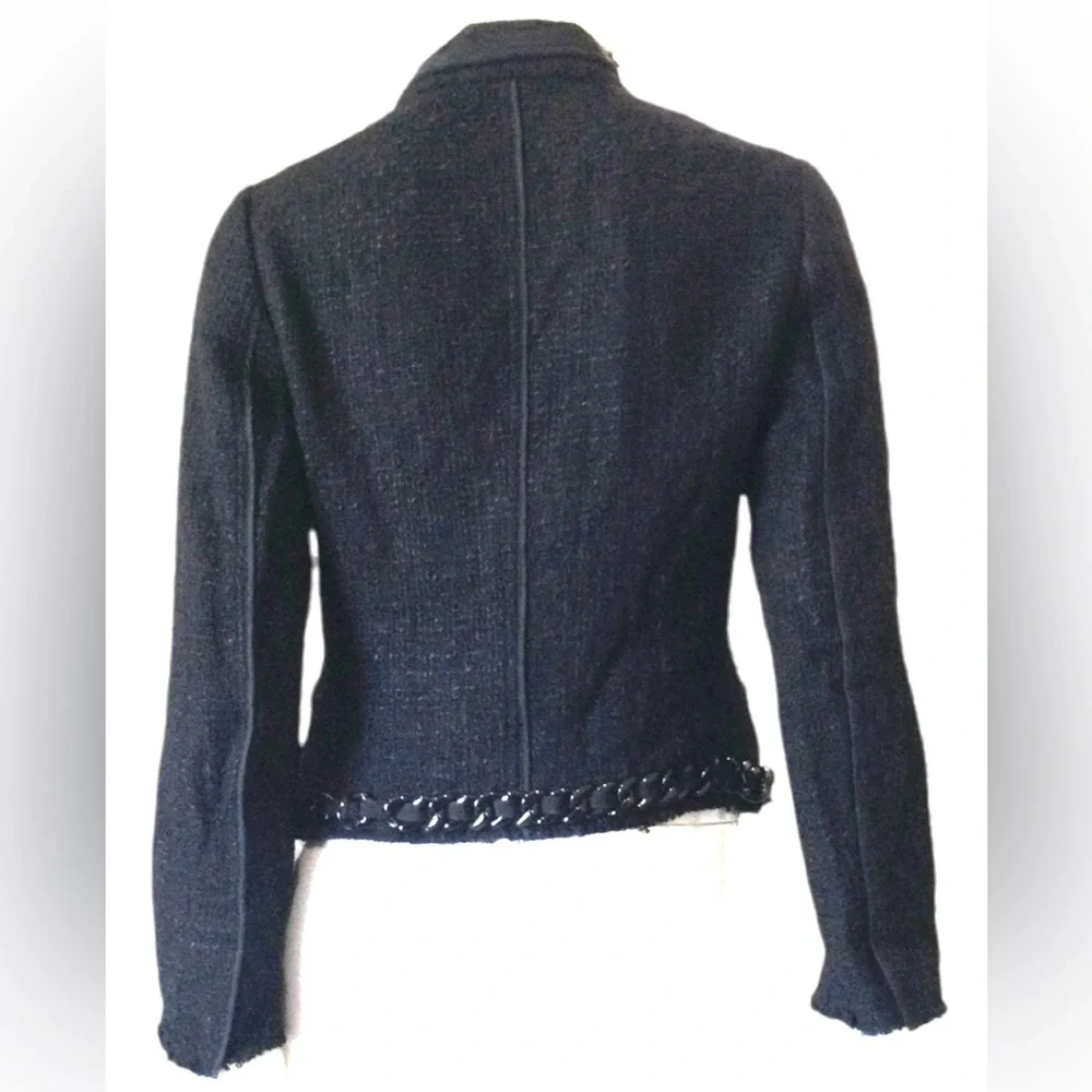 Prada - Black Tweed Chain Embellished Jacket Sz 42 - Picture 7 of 16